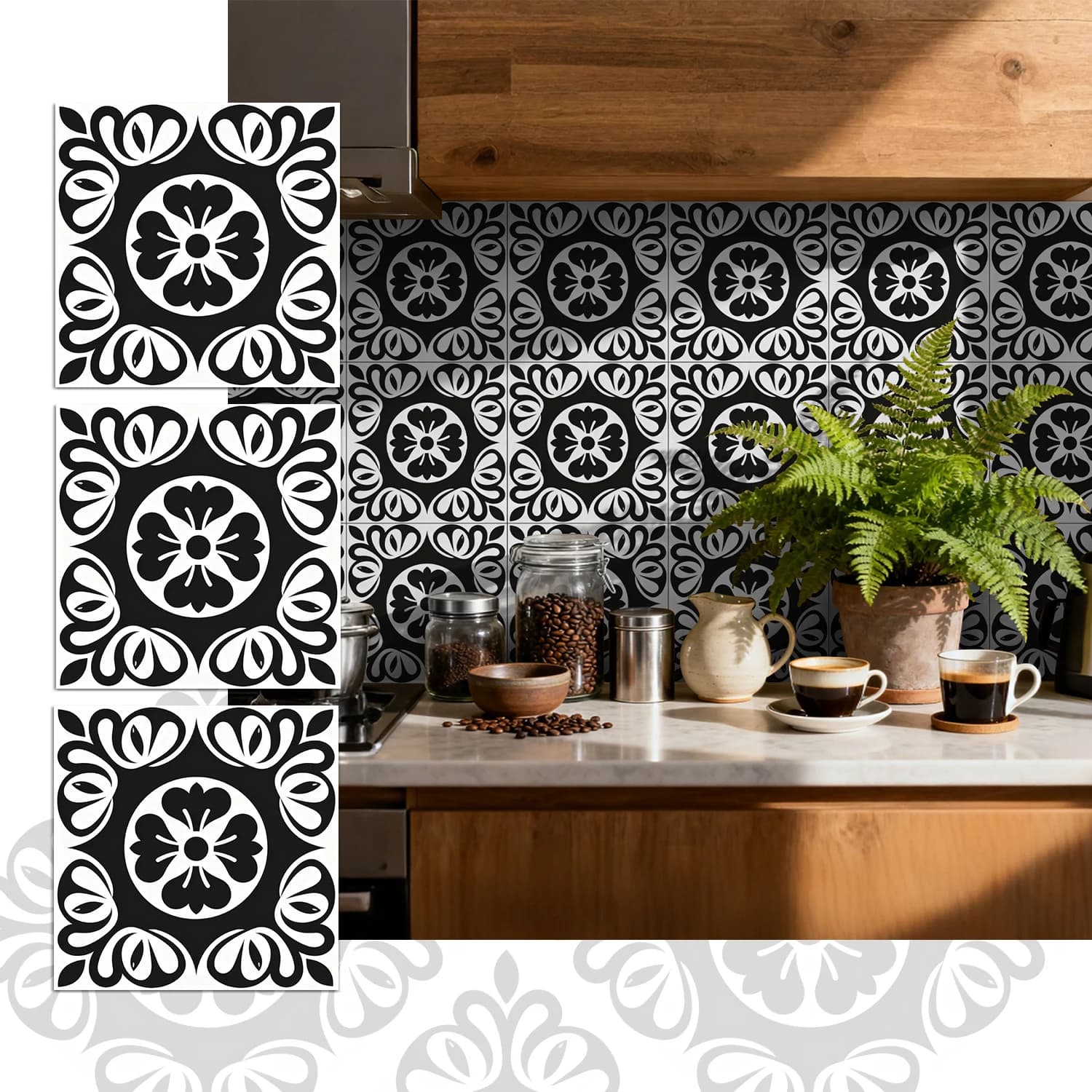 36 pieces of minimalist floral tile stickers, self-adhesive wall stickers, waterproof kitchen, bathroom and home decoration