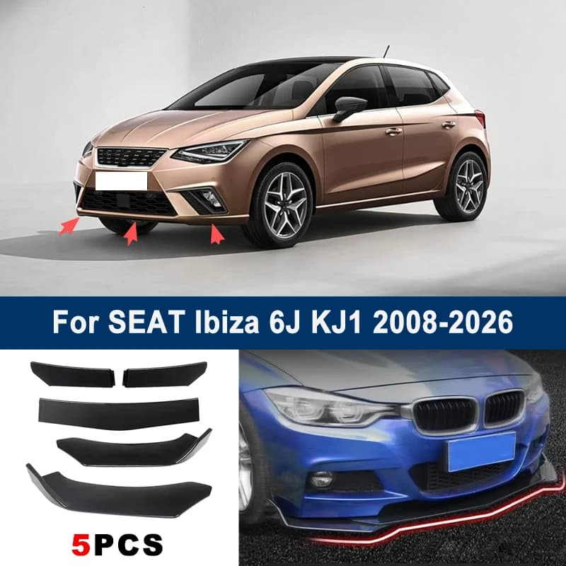 Adjustable 5Pcs Sectional Front Spoiler Lip For SEAT Ibiza 6J KJ1 2008-2026 Front Bumper Splitter Car Exterior Sport Body Kit