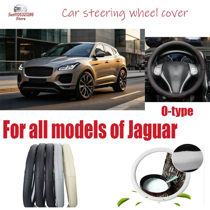 For Jaguar Four season universal leather steering wheel cover, circular anti slip car handlebar cover steering wheel cover