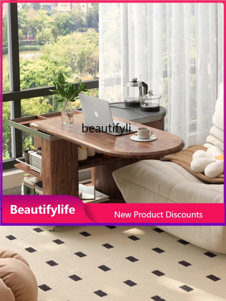 H  Movable Balcony Tea Table Home Adjustable Table Sofa Side  Rock Board Tea Brewing Table