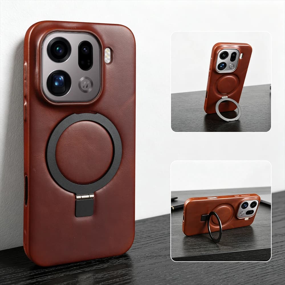 For Magsafe Bracket Ring Genuine Leather Case For OPPO Find X10 Pro Max X9 Ultra X8 Pro X7 Phone Case Back Cover X9Pro Funda Bag