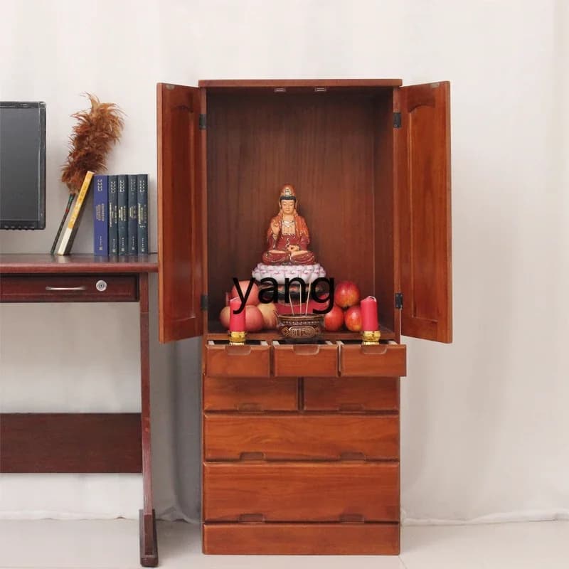 CX Solid Wood Vertical Buddha Cabinet God of Wealth Buddha Shrine Ancestor Memorial Bodhisattva Statue Guanyin Altar