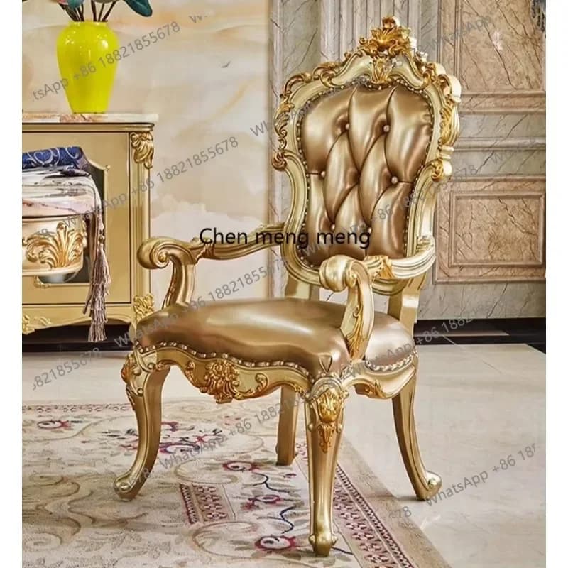 N138  European gold dining chair American court home solid wood leather desk back chair