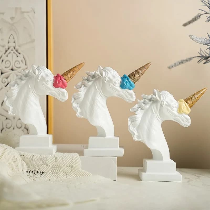 Unicorn Sculpture Statue, Ice Cream Horse Head Decoration Statue, Home Decoration, Living Room, Office Desktop Decoration