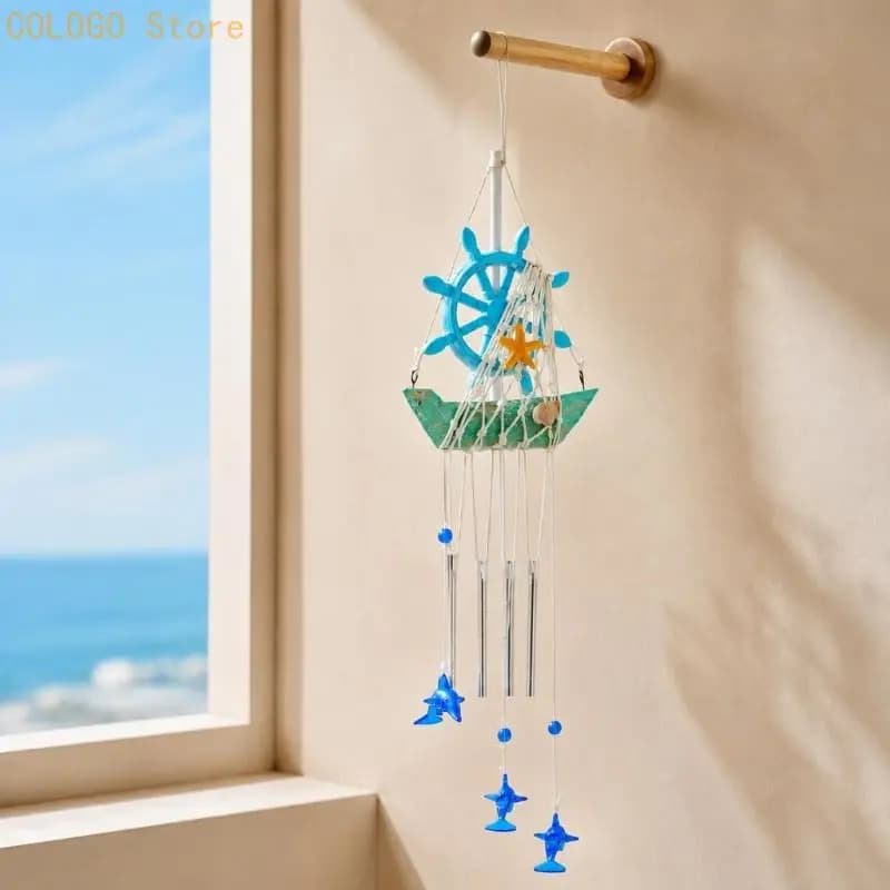Marine Hanging Chimes with Rope Net and Ocean-Themed Pendants D0LD
