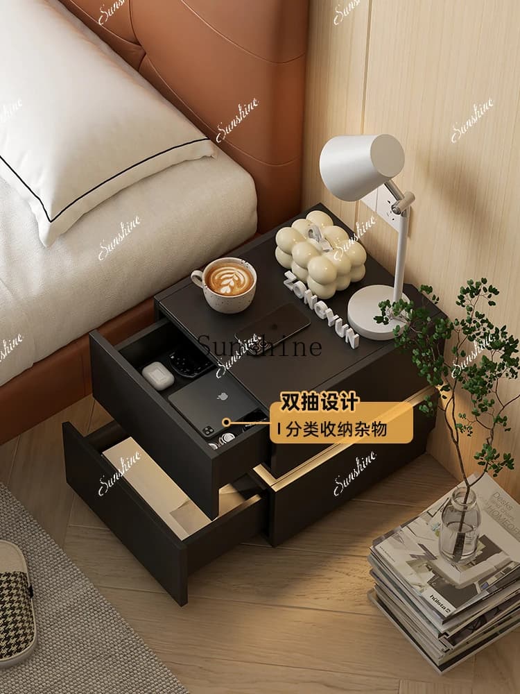 Modern minimalist smart wireless charging bedside cabinet with ambient light FT