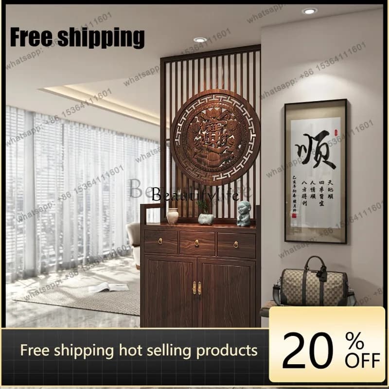 JJ New Chinese style lucky treasure screen partition living room entrance decoration simple solid wood carving