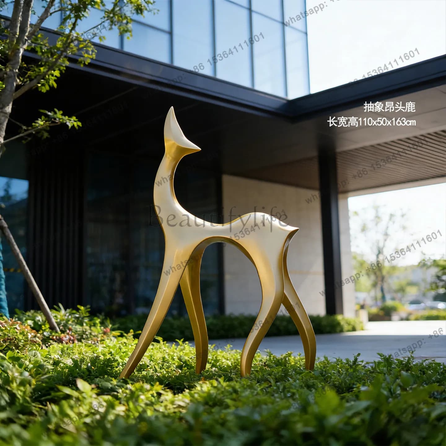 Outdoor Abstract Sika Deer Fiberglass Sculpture Ornament Sales Department Residential Lawn Decoration Landscape