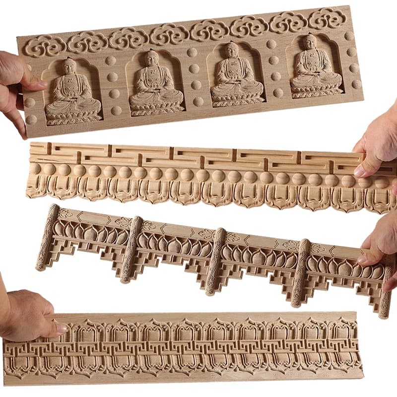 Carving Lines Wood Applique Wood Decal Onlay Unpainted Ornamental European Long Rose Flower Rubber Wood Corner Walls Furniture