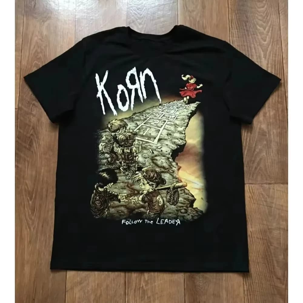 Korn Follow The Leader Cotton Printed T-Shirt Men Women New Style Unisex Casual Short Sleeve Rock Band Graphic Tee Streetwear
