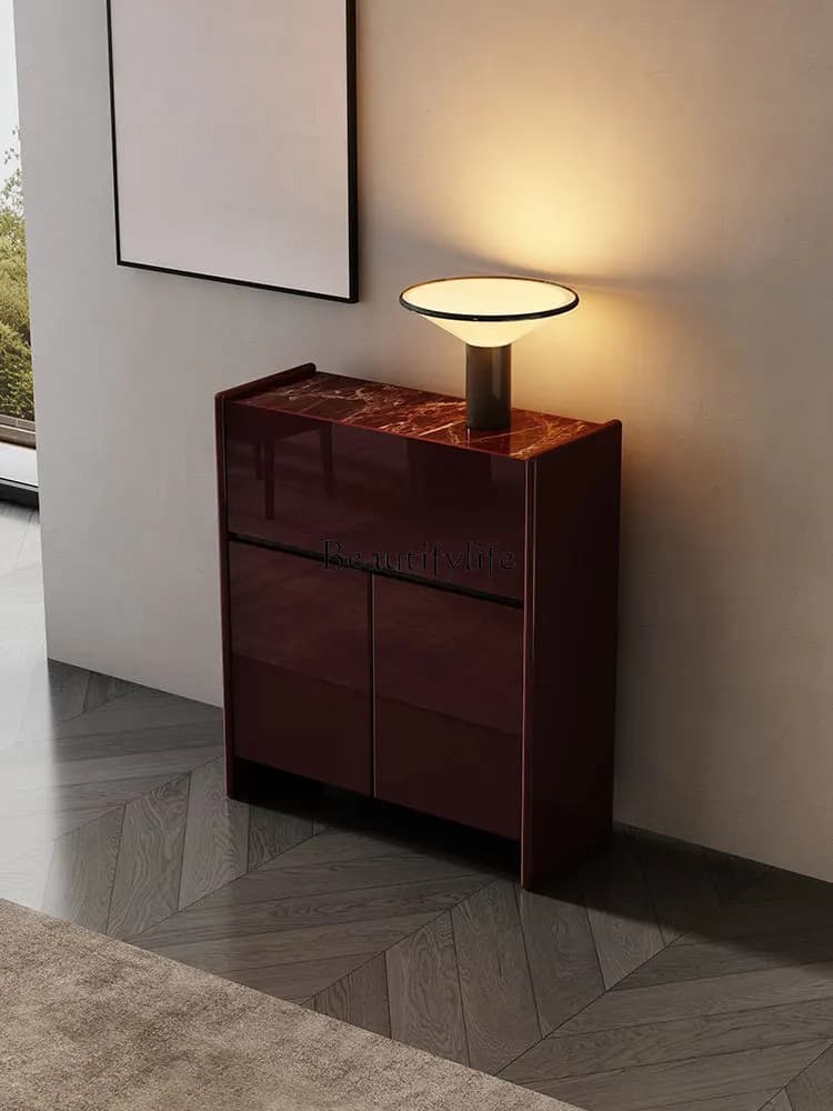 01Italian light luxury wine cabinet modern simple marble living room dining room high-end solid wood storage cabinet
