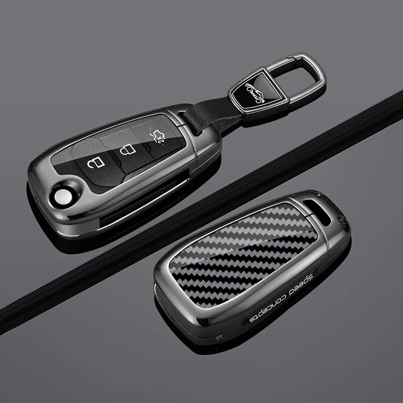 Zinc Alloy Carbon Fiber Car Key Case Cover Shell For Ford F150 F250 F350 F450 XLT Ranger XL Maverick Ecosport Everest Keychain