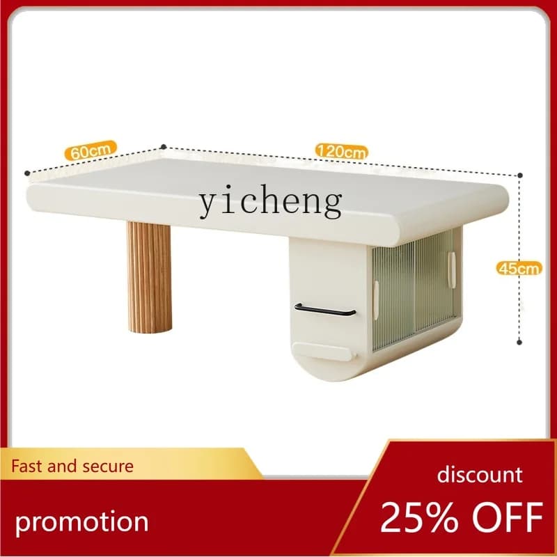 CZ Solid Wood Tea  Rectangular Mobile Small Tea Table Living Room Home Balcony Small Apartment Coffee Table Short Table