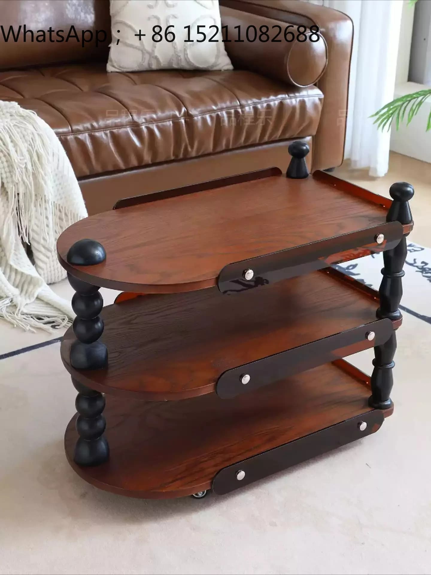 LLY retro solid wood trolley living room removable storage rack sofa side several antique side cabinets