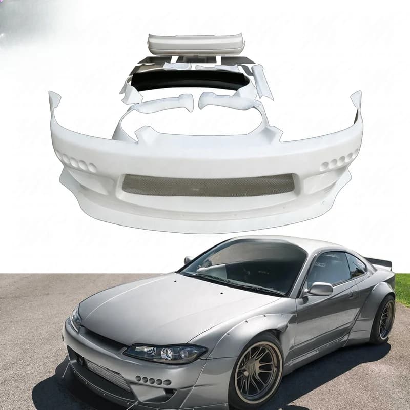 Rocket Bunny Style Unpainted FRP Widebody Kit For Silvia S15 Coupe Front Bumper Fender Flares Diffuser Spoiler