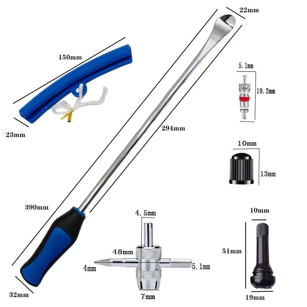 Tire Changing Tool Kit 25 Piece with Ergonomic Blue Handle Pry Bars Rim Protectors for Car Motorcycle Repair Work
