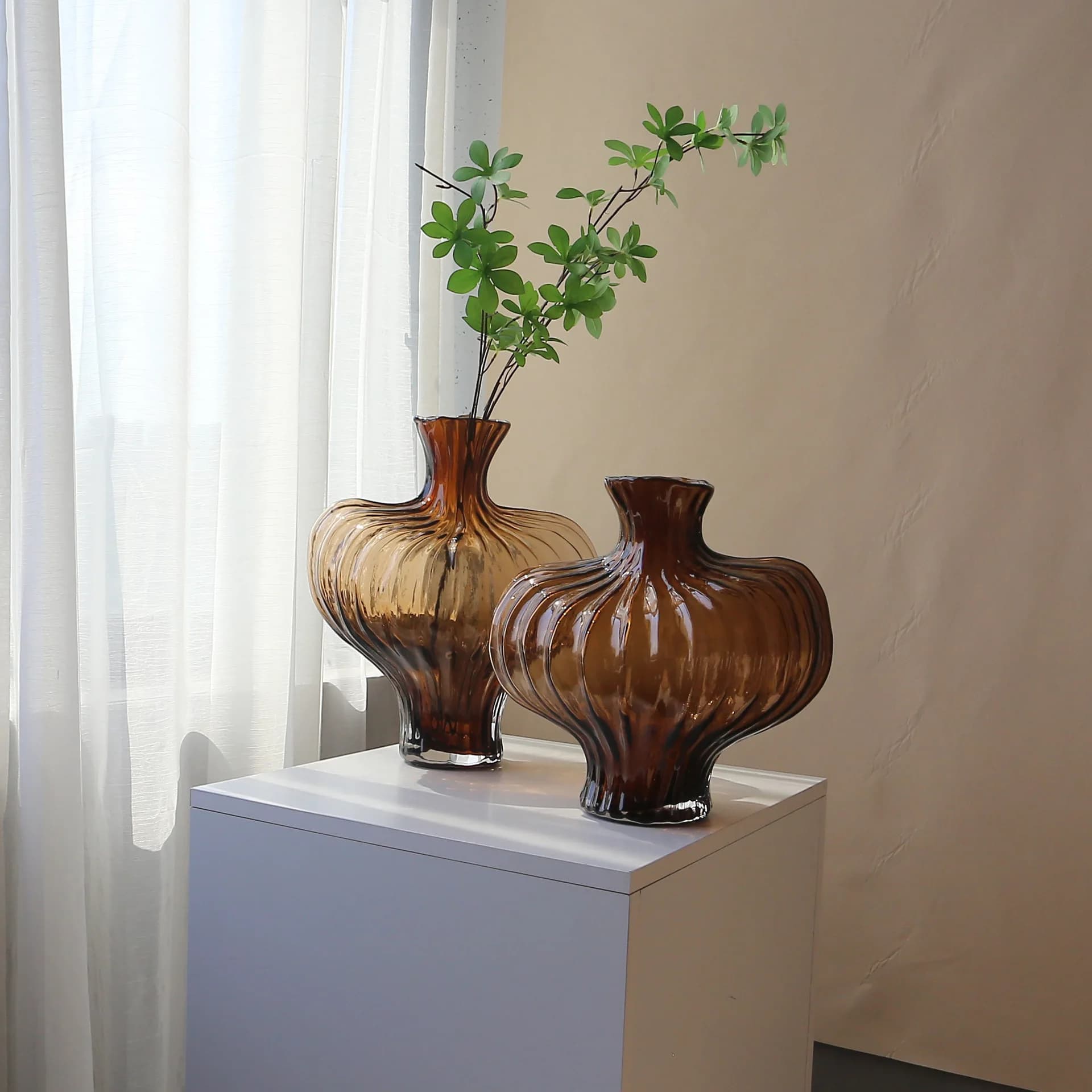 Retro glazed vase ornament irregular art high sense living room flower arrangement decoration design home glass flower ware