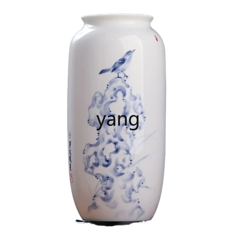 yjq Ceramic Master Hand Painted Blue and White Underglaze Vase Living Room Study TV Cabinet Decoration