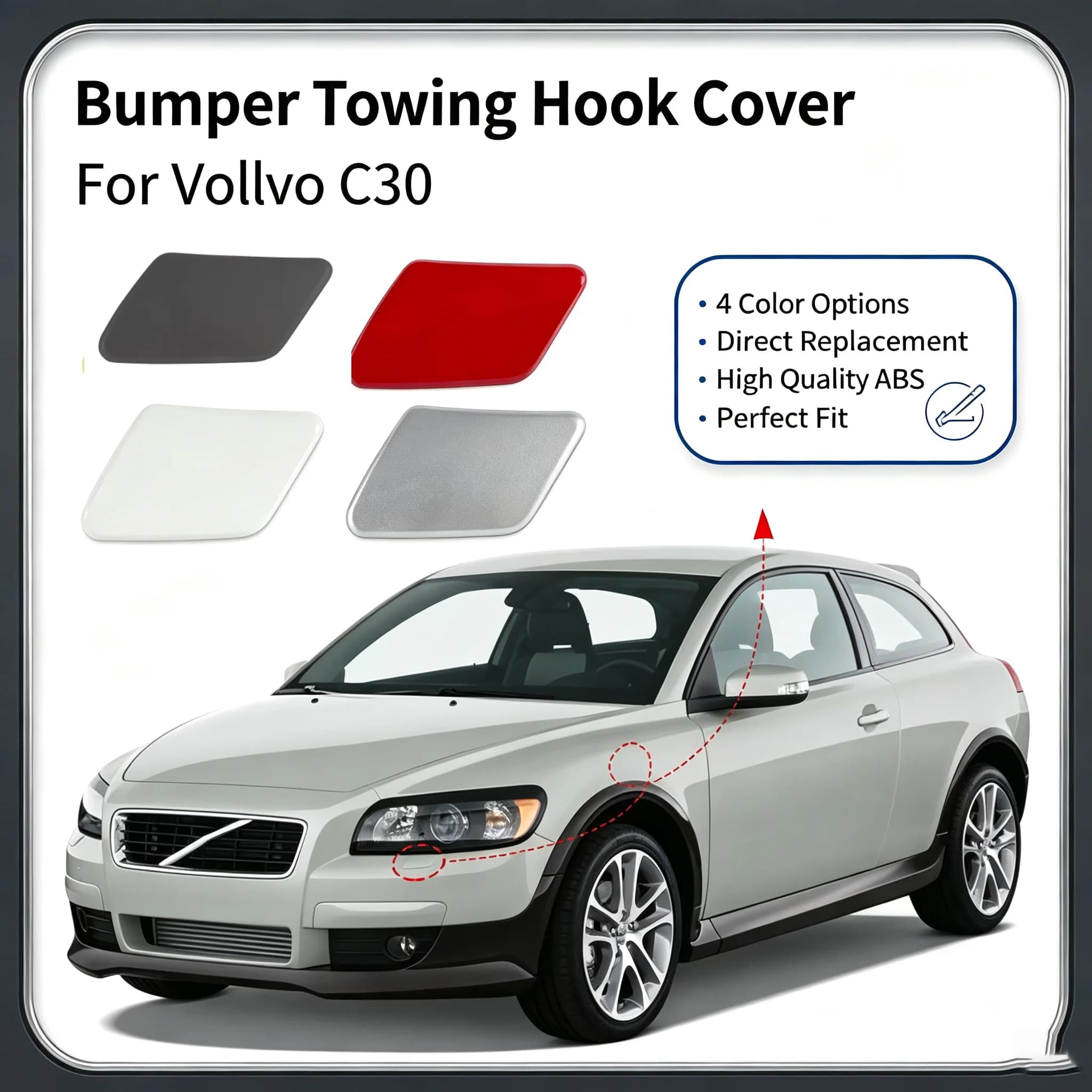 For Volvo C30 2008-2010 Front Bumper Headlight Washer Cover Cap 30655933 30655934