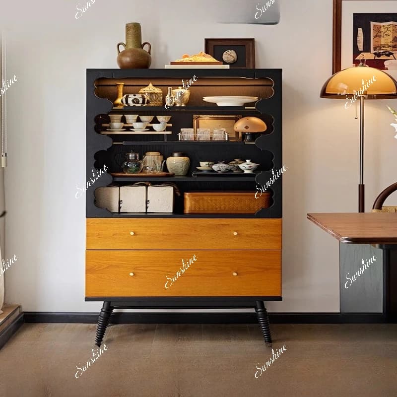Medieval style solid wood display cabinet guest restaurant tea cabinet multi-function