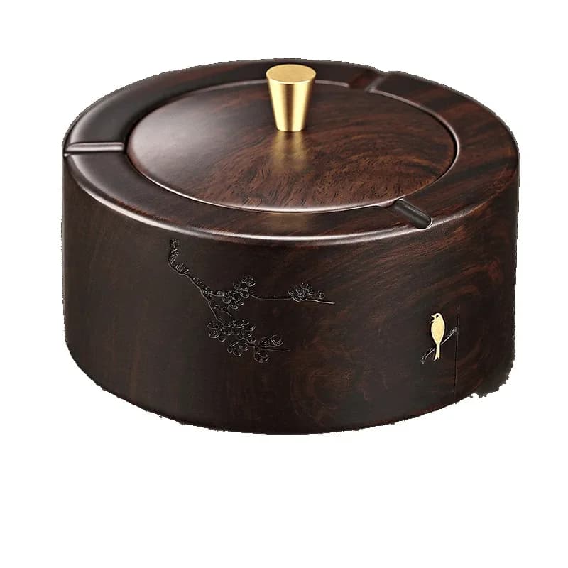 Solid wood ashtray with cover, new Chinese carving, personalized creative ashtray, anti-fly ash