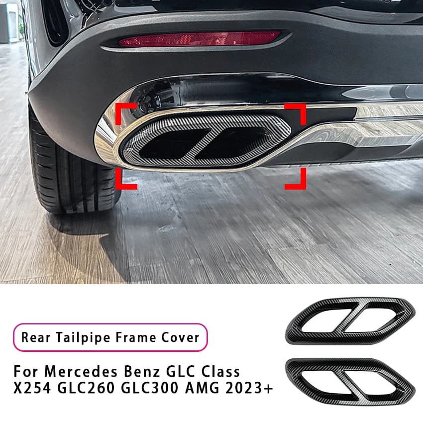 2PCS ABS Car Rear Exhaust Muffler Pipe Cover Trim Tail Throat Frame For Mercedes Benz GLC Class X254 GLC260 GLC300 AMG 2023+