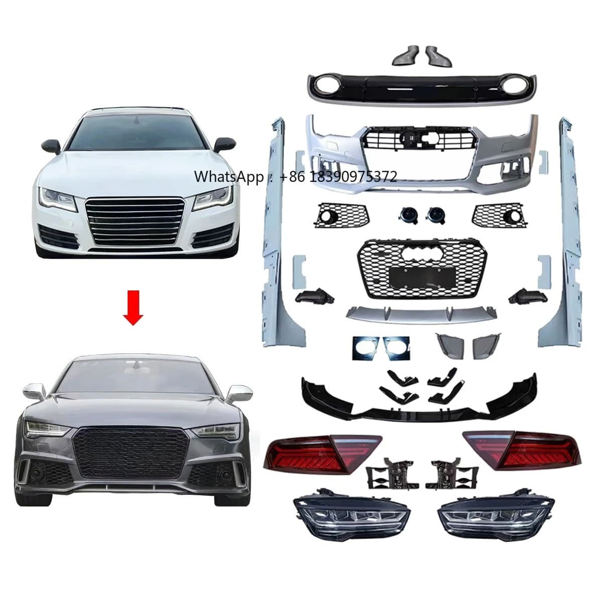 New High Quality A7 2012-2015 to 2016 Conversion Body Kit with Front/Rear Bumpers & Grille 100% Fitment Screw-On