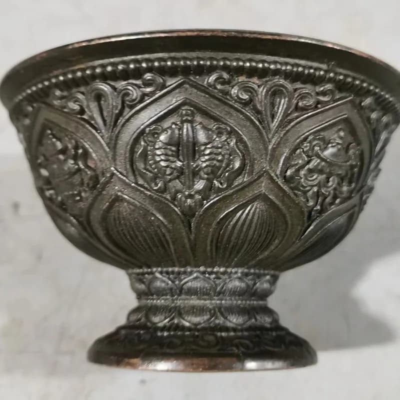 Antique Bronze Collection, Vintage Distressed Ornament, Lotus Bowl Craft, Household Water Purifying Cup