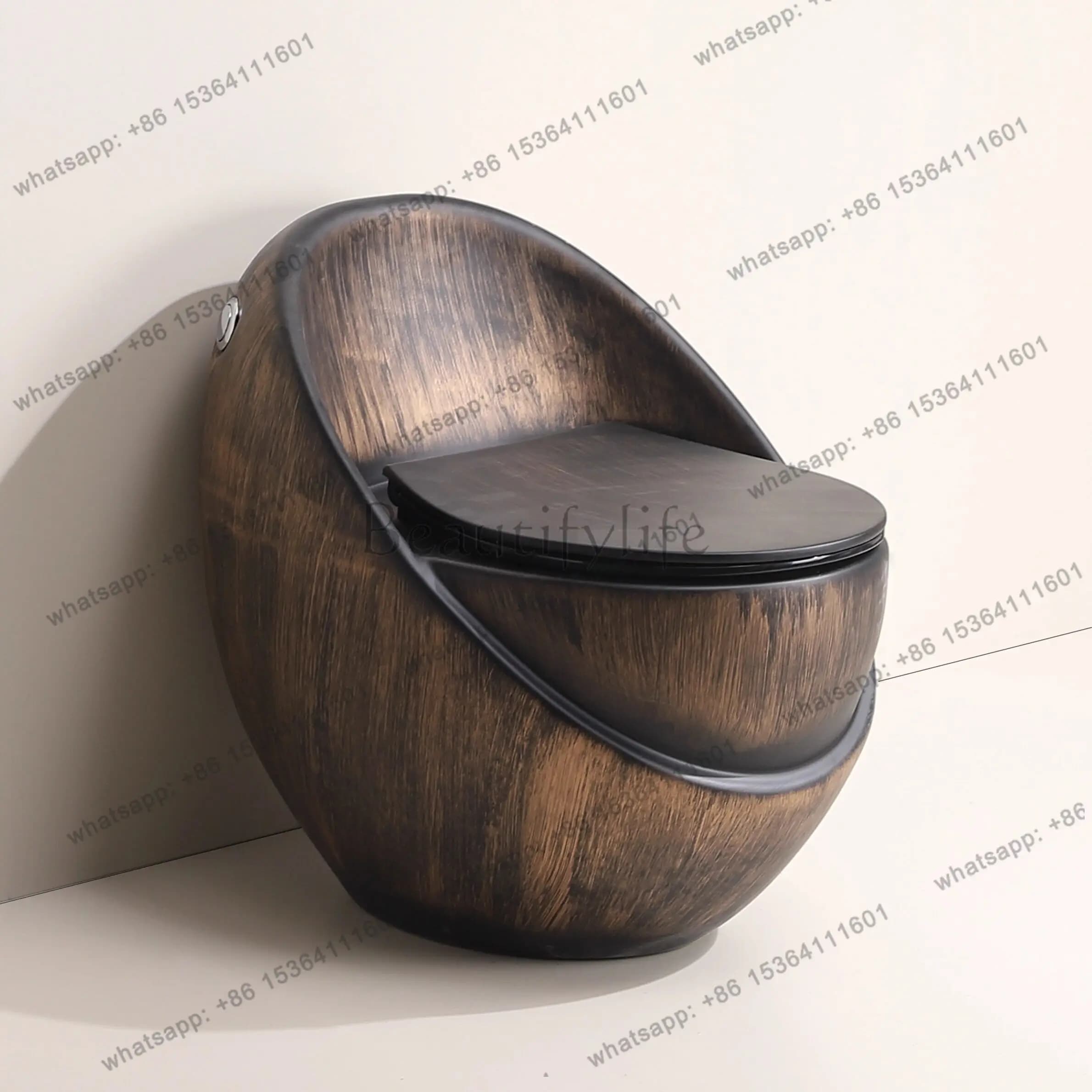 New egg-shaped toilet household bathroom siphon anti-freeze crack color creative wood grain toilet
