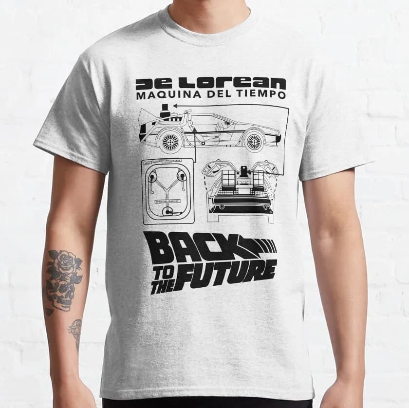Back To The Future Delorean and Flux Capacitor doc brown time machine sci fi vintage t shirt 100% cotton printed men‘s clothing