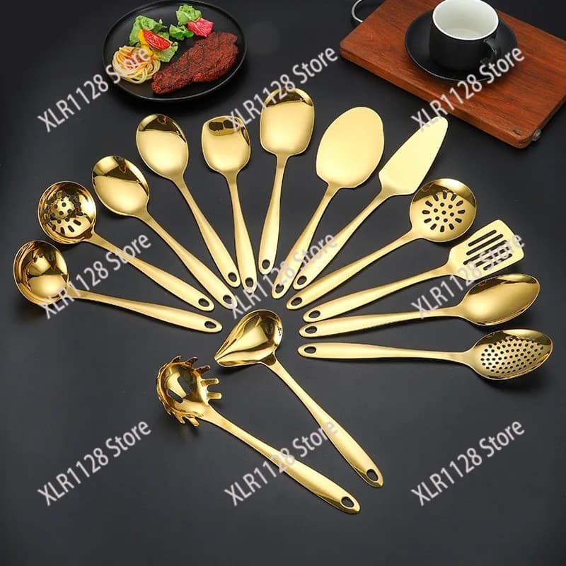 Gold Stainless Steel Serving Utensil Set Buffet Spoon Cake Server Slotted Spoon Oil Scoop Flour Scoop