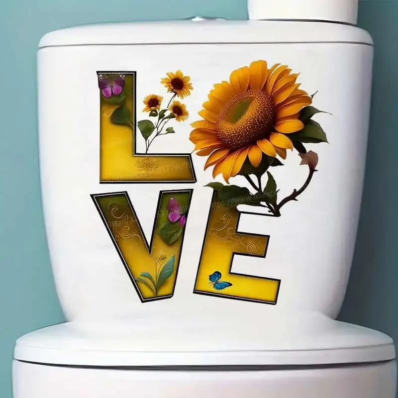 LOVE Sunflower Butterfly Wall Sticker Bathroom Toilet Decor Living Room Cabinet Refrigerator Home Decoration Decals  M1433