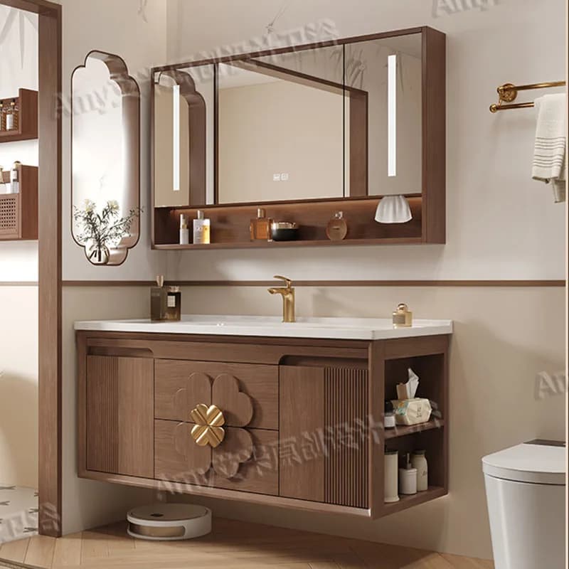 China Display Bathroom Cabinet Wooden Skincare Decorations Storage Dressers Cupboard Mirror Makeup Gabinete Trendy Furniture