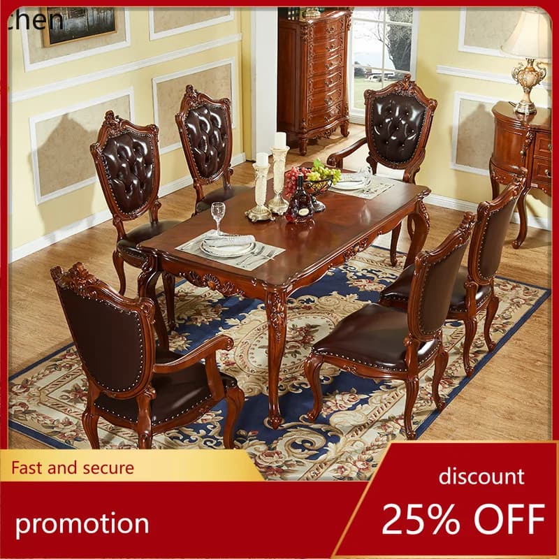 ZML Solid Wood Dining Table and Chairs Rectangular Villa Large Apartment