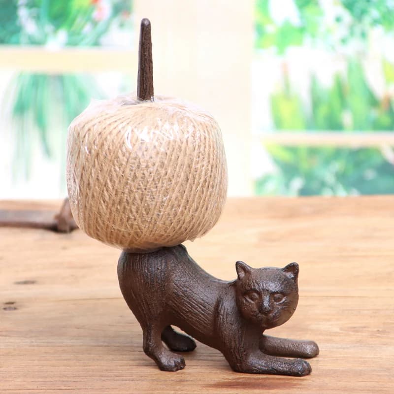 Rustic Cast Iron Cat Twine Holder Metal Natural Jute String Kitchen Paper Towels Holder Stand Bathroom Toilet Roll Paper Holder