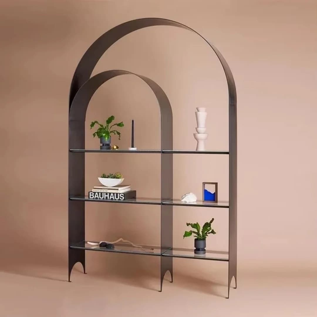 2025 Long - Lasting American Industrial Style Iron Art Metal Vintage Glass Multilayer Exhibition Hall Display Shelf Bookcase
