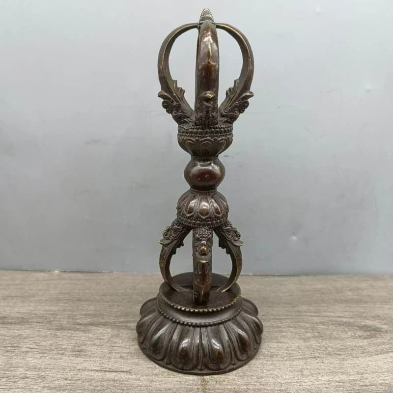Vintage Copper Tibetan Buddhist Tantric Demon Slayer with Base Vajra Stump Decorative Craft