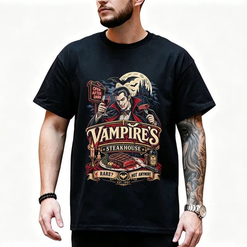 Retro The Vampire Vampire's Steakhouse Graphic T‑Shirt TV Show Fan Gift Unisex Y2K Streetwear Short Sleeve Casual Tee S-6XL
