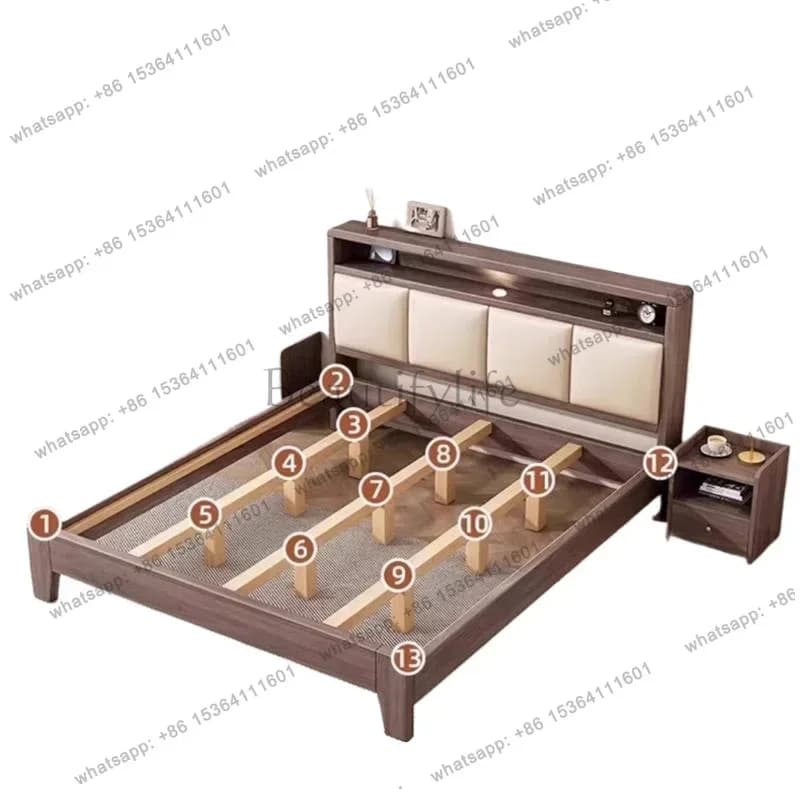 Solid Wood Unique Double Bed European Design Modern Pliable Bedroom Double Bed Luxury White Cama Matrimonial Furniture For Home