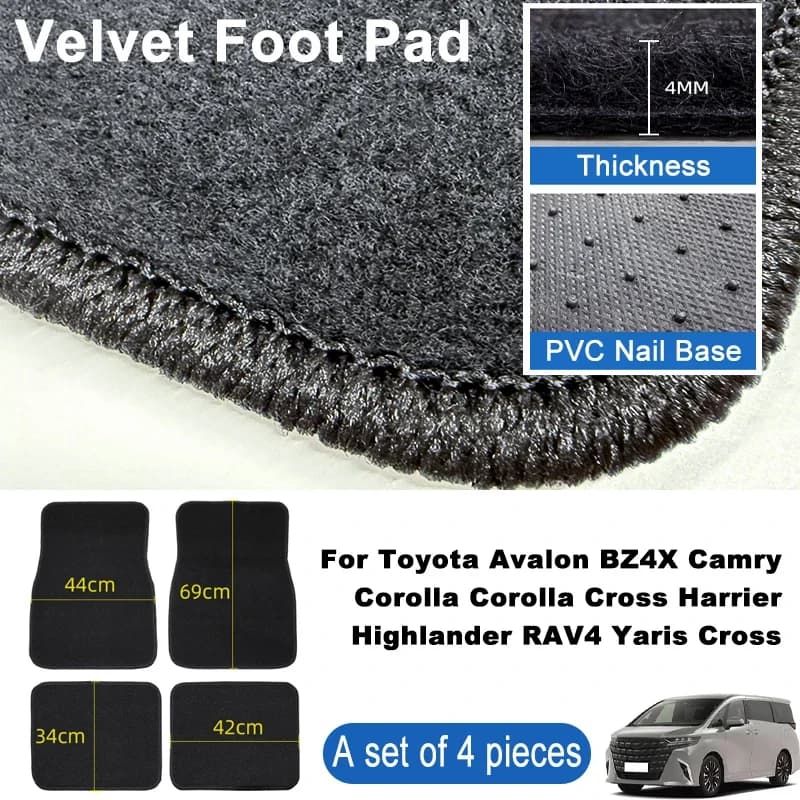 For Toyota Avalon BZ4X Camry Corolla Corolla Cross Car Floor Mats Black Non-Slip 4Pcs Front & Rear Foot Mats Carpets Rugs