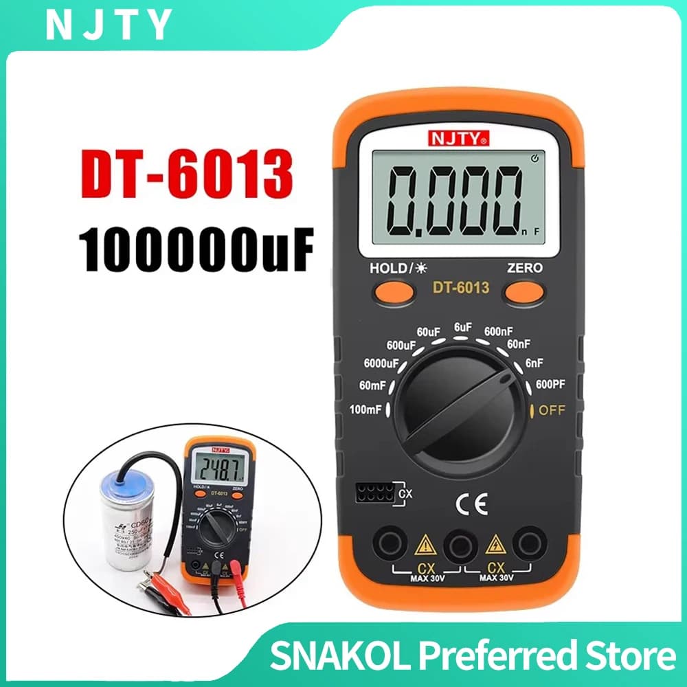 NJTY DT-6013 Digital Capacitance Meter 6000 Counts LCR Tester High Accuracy Multimeter 100000uF Capacitor Tester Measuring Tool