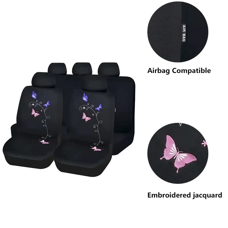 AUTOKING Pink Polyester Universal Car Seat Covers Set For Women With Embroidered Jacquard Universal Car Seat Cushion Protector