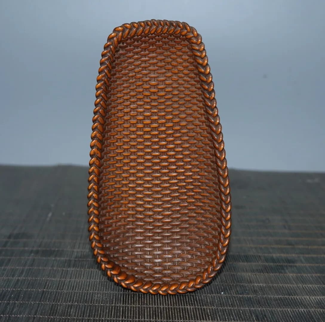 6.1" Collect Chinese Box-wood Carving Woven Pattern Tea Shovel Statue