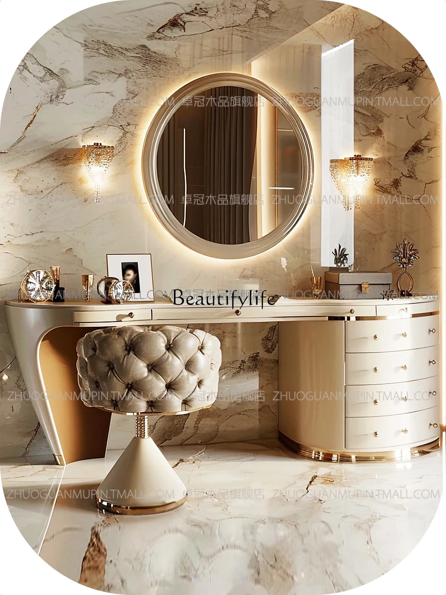 yj57 Modern light luxury 2025 new master bedroom dressing table, solid wood dressing table