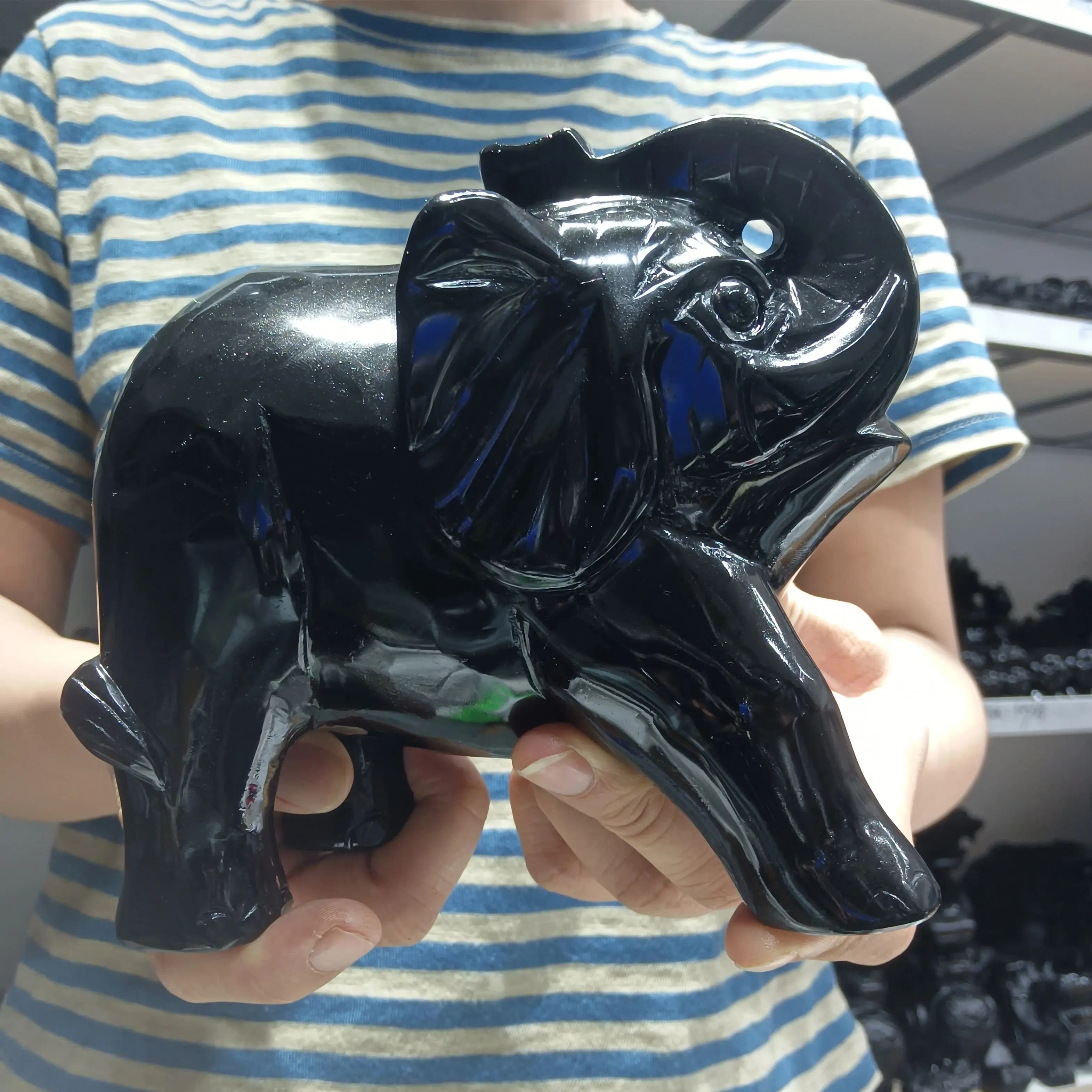 Large! Natural Formed!Obsidian, Elephant, Quartz Crystal Ore Carved Elephant, Mineral, Reiki, Healing