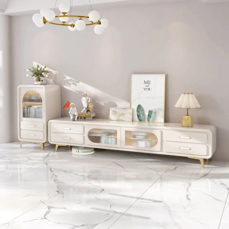 cream style Light luxury TV cabinet living room retractable high-end household cabinet small apartment meuble télé furniture