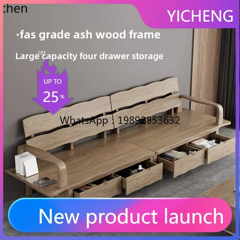 LYY   large board winter and summer dual-purpose sofa modern simple new Chinese ash wood storage sofa with drawers