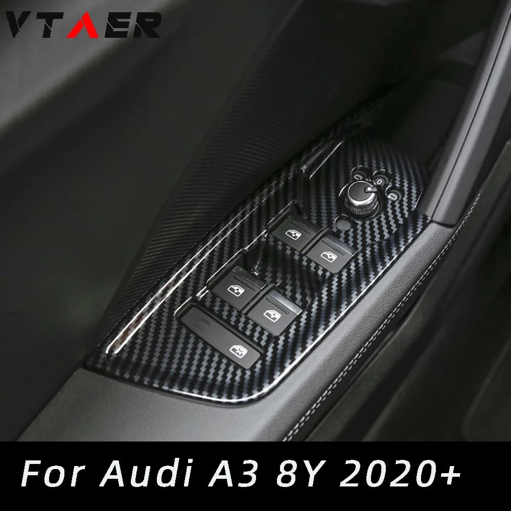 Only Fit LHD! Car Accessories For Audi A3 8Y 2020 2021 2022 2023 ABS Window Lift Button Decoration Panel Cover 4pcs