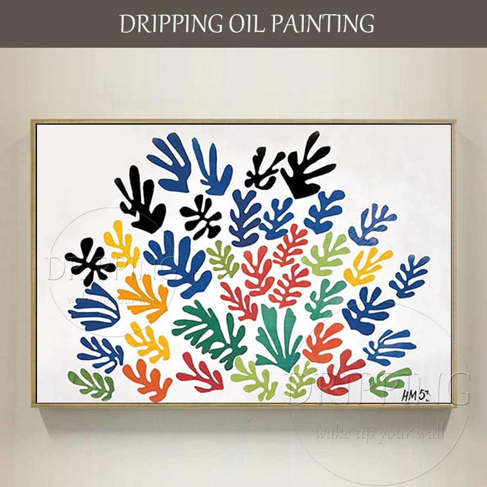 Gifted Painter Reproduce Henri Matisse Oil Painting on Canvas Modern Abstract Colorful Leaves Picture for Living Room Wall Decor