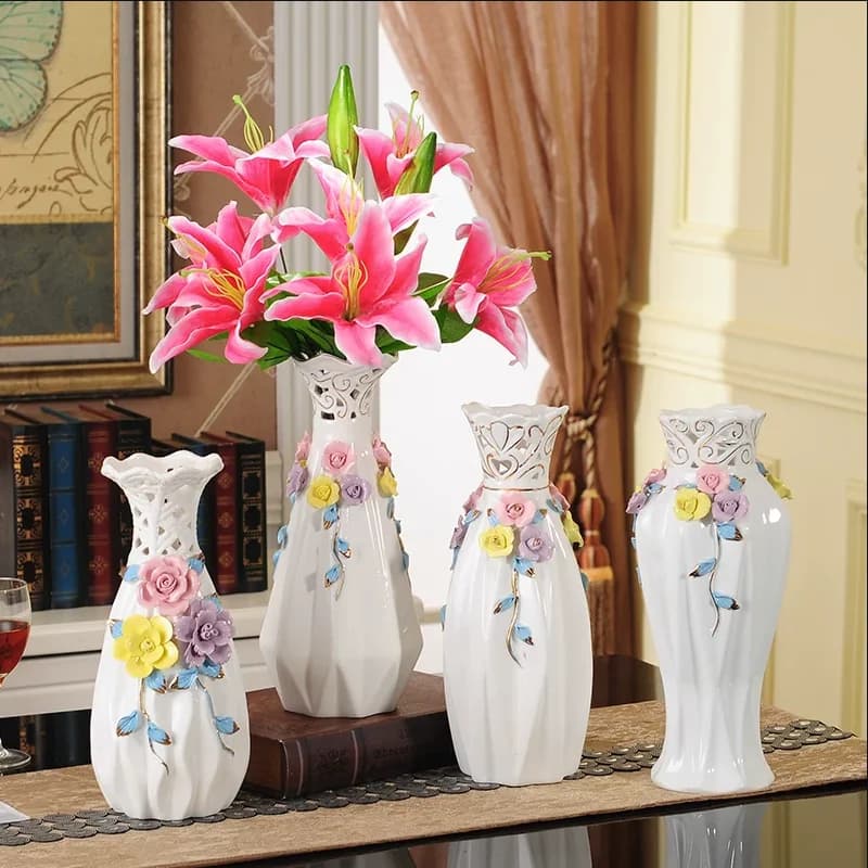European style ceramic flower arrangement, lily vase, living room home decoration, foyer dining table decoration, TV cabinet dec